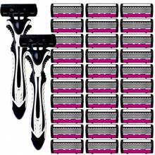 男士手动剃须刀套装，含1个手柄和替换刀片，清洁剃须刀，6层不锈钢剃须刀片，可替换刀头，剃须工具，男士理容必备，身体剃须，小巧设计，剃须套装 - 彩色 - 查看 11