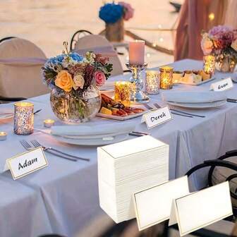 1-Piece Set, Pure White Bordered Place Cards, Containing 50 Pcs, Suitable For Wedding Banquets, Table Place Cards, Guest Business Cards, Business Cards, Wedding Table Place Cards