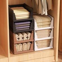 1pc Wardrobe Storage Drawer Organizer, High Capacity Foldable Sweater Clothes Storage Box With Dividers - White - View 2