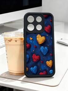1 pieza funda de teléfono con diseño de corazones en tonos rojos, azules y dorados sobre fondo oscuro, estilo artístico y romántico ideal para amantes del amor y lo expresivo, TPU suave, protección completa antiimpacto y antideslizante, compatible con iPhone17 ProMax/16/15/14/13/12/11/Plus/Pro/ProMax, compatible con Galaxy A34/A35/A54/A55, Galaxy S20/S21/S22/S23/S24/S25 Ultra/Plus, compatible con Galaxy/Redmi/Honor/OPPO/ViVo - Marrón - Ver 3