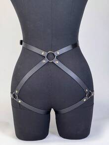 1pc Women's Gold Rivet Harness Leather Thigh And Waist Straps Artificial Leather Punk Belt Accessories Christmas Party Waist Binding Belt - Black - View 3
