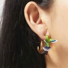 1Pair European And American Fashion Simple Youth And Beautiful Exquisite Painted Oil Hummingbird Stud Earrings. Suitable For Holiday Parties, Proms, Christmas, Thanksgiving, Daily Wear - 金色 - 查看 2
