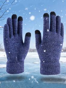 1 双黑色全指针织触屏手套，保暖内衬寒冷天气骑行手套