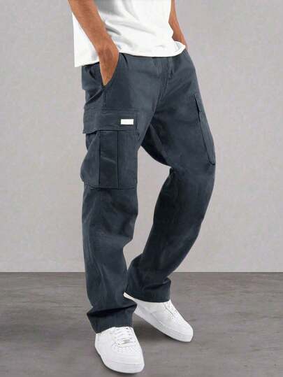 1pc Tween Boys Plain Casual Versatile Simple Straight Leg Cargo Pants, Suitable For Commuting, School, Daily Casual, Travel, Sports, Spring/Summer/Autumn/Winter