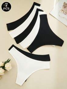 7 piezas/paquete Tanga de algodón de cintura baja sexy, ropa interior femenina transpirable y suave, adecuada para uso diario, lencería y ropa de dormir para mujeres