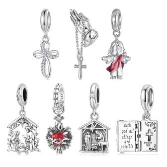 WOSTU 1 pieza Colgante de cruz de Jesús con elementos religiosos vintage de plata de ley 925 para mujer, accesorio de joyería DIY de moda como regalo