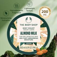 一瓶200毫升的The Body Shop杏仁奶舒缓保湿身体乳，蕴含91%天然成分和公平贸易杏仁奶，质地轻盈，快速吸收，清爽不黏腻，适合所有肤质，包括敏感肌肤，方便日常沐浴和通勤使用。 - 杏仁奶身體補濕乳酪200ml - 查看 6