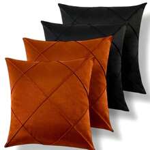 Set Of 4 And 2 Draped Suede Cushion Covers 44x44cm Decoration - Terracotta/Black - View 2