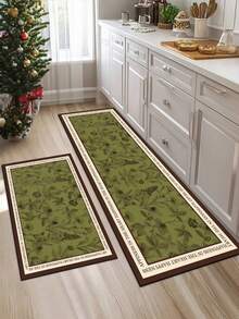 [HOT!!!] 1pc Soft Rubber Kitchen Mat, 3.5mm Thick Kitchen Rug, Green Hand-Painted Floral Retro Style Absorbent Kitchen Mat Large Carpet, Can Be Self-Cut To Fit Kitchen Size, Surface Fabric Material, Middle Sponge Layer, Bottom Rubber Layer, Suitable For Kitchen Rugs, Kitchen Decor, Wedding Decor, Home Decor, Bathroom Mat, Entryway Mat, Laundry Room Mat, Hallway Carpet, Living Room Mat, Etc. - Multicolor - View 12