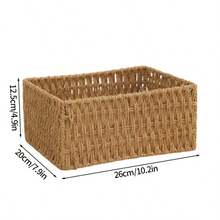 1 cái/3 cái Giỏ đựng đồ bằng mây giả, dây giấy, hộp đựng, kệ, ngăn kéo, đồ dùng phòng tắm, hộp đựng khăn mỹ phẩm - Màu Khaki - Xem 5