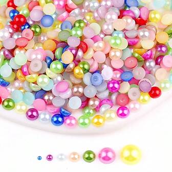 Fancy Multi Colors, 2MM-10MM, 7 Sizes , Flatback Half Round ABS Pearls , Glue On Jewelry Beads Stones Diamond 3D Pattern Design Accessories Glitter Manicure Decal Decorations For Clothes,Bag,Shoes,Cups,Phone Covers,Handicrafts,Diy Trim.