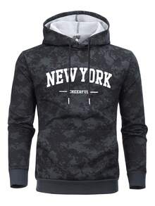 男士长袖卫衣，常规版型，扎染水洗工艺，字母印花，休闲套头卫衣，带抽绳帽和口袋，适合春、秋、冬季穿着。 - 彩色 - 查看 2