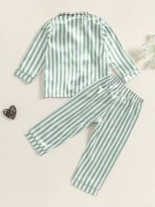 Kid Girls Boys Fall 2-Piece Pajamas Set - Stripe Long Sleeve Shirt + Long Pants Lounge Sleepwear, Cozy Kids Sleepwear for Bedtime, Nighttime Routine, Weekend Lounging, Family Movie Nights, Fall  Winter Sleep, Casual Indoor Wear  Lazy Mornings, Soft Breathable Fabric Suitable for Kids Aged 2-10 Years, Must-Have Fall Sleepwear Essential for Boys  Girls, Classic Stripe Pattern Adds Timeless Charm, Long Sleeve Shirt Keeps Warm in Cool Nights, Elastic Waist Long Pants for Easy Dressing  Comfortable Sleep, Versatile Lounge Suit Ideal for Naptime, Sleepovers with Friends, Holiday Vacations  Indoor Relaxation, Lightweight Skin-Friendly Material Gentle on Delicate Kids Skin, Durable Fabric Resists Wear  Tear for Daily Use, All-Match Style Perfect for Casual Indoor Occasions, Suitable for Fall, Winter  Cool Spring Weather, - Verde - Ver 6