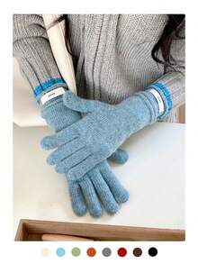 Guantes de punto de calidad premium refinados para mujeres con puño con botón - Elegancia discreta, muñeca ajustable, compatible con pantalla táctil, diseño sencillo de cinco dedos, unicolor, a prueba de viento y cálidos para otoño/invierno