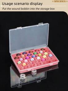 1pc Transparent Box With Red Sponge Card Pad Bobbin Storage Box Or Box And Bobbin Set, Multifunctional Bobbin Winder Box For Home Sewing Machine, Sewing Accessories, Empty Box, Plastic Bobbin And Metal Bobbin 3 Styles Available, 33-Slot And 66-Slot 2 Sizes - A - View 4