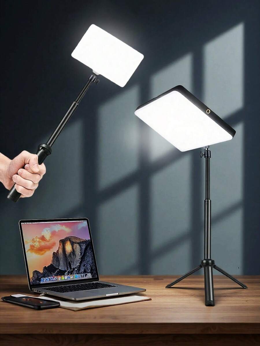 10-Inch Large Square Selfie Ring Light, 3 Color Modes, Dimmable, Includes Adjustable 3-Segment Tripod Stand, Portable & Extendable, Suitable For Party & Photography; LED Light Strip With Flexible Tripod And Phone Holder - Multicolor - View 1
