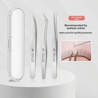 Pinzas para extensiones de pestañas con acabado mate de acero inoxidable, clip de alta precisión para plumas para técnicos de pestañas, uso profesional