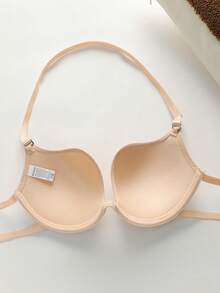 VIOMISHA 1PC Push Up Bra For Women U Deep Plunge Padded Low Cut Underwire Bra Backless Halter Neck Bra Women's Apricot Plain Backless Medium Stretch Everyday Bra For Comfort. - Màu be - Xem 8