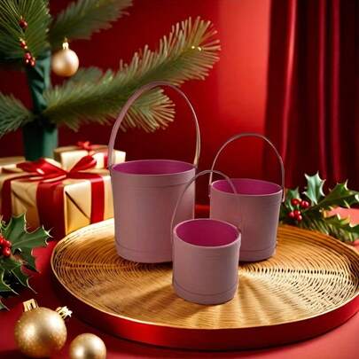 6pcs/2sets, (Large/Medium/Small) Hug Bucket Set, Premium Color Changing Material, Valentine's Day Flower Packaging Box, Round Portable Flower Tube, Hug Bucket, Mini Flower Bucket, Gift Box