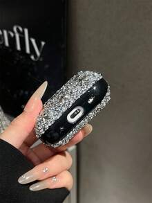 1pc Silver Pentagram Metal Punk Style Rhinestone Bluetooth Earphone Protective Case For AirPods - White - View 6