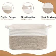 OYHOMO [Soft Basket] Large Soft Fabric Hand-Woven Storage Basket Woven Rope Laundry Hamper For Bedroom, Living Room, Or Closet Organization - 18.9" X 13.4" X 11" Cubes, Grey/White/Black Multi-Functional Baskets - Multicolor - View 5