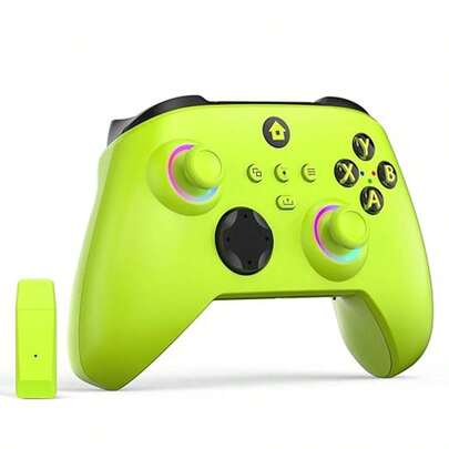 Wireless Controller, With RGB LED Light, Mappable Buttons, With 2.4GHZ Wireless Adapter Gamepad