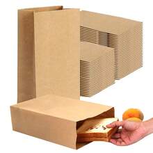 50/100 bolsas de papel marrón para aperitivos, regalos, pan, caramelos, frutos secos, adecuado para picnics al aire libre, café, comida rápida, hamburguesas, para llevar, uso doméstico