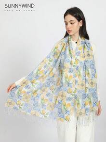 1pc Lemon Fruit Polyester Scarf, Chic & Versatile For Daily Use - Light Yellow - View 4