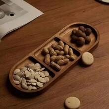 Vajilla de madera multiusos y ligera, bandeja de madera rectangular con rejilla, bandeja ovalada rectangular de madera, adecuada para cocina, exterior, restaurante, uso multiusos, decoración, exhibición de frutas, aperitivos, frutos secos