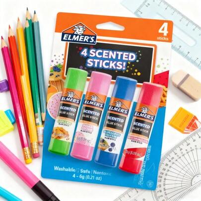 Elmer'S 4pk Washable School Glue Sticks Scented  Elmer's Disappearing Purple School Glue Sticks, 0.24 Oz Each, 4 Sticks Per Pack