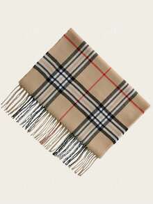 1pc Classic Plaid Scarf, Versatile Boyfriend Gift, High-Quality Reversible Warm Scarf For Men And Women, Suitable For Autumn/Winter - Beige - View 5