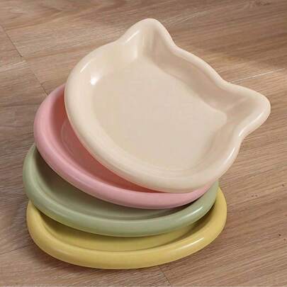 Multicolored In Cartoon Cat Shape Plastic Cat Bowl, Cat And Small Dog Pet Dish - Suitable For Dry/Wet Food And Water - Easy To Clean, Dry Food, Snacks And Wet Canned Food, Bone Residue Storage Dish, Nut Shell Storage Dish, Pet Plates, Valentine's Day Gifts(Pink, White)