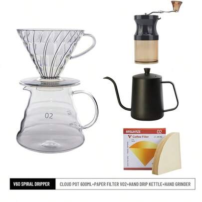 Pour Over Coffee Filter Dripper, Carafe, Filter Papers, Pour Over Coffee Maker & Grinder Combo