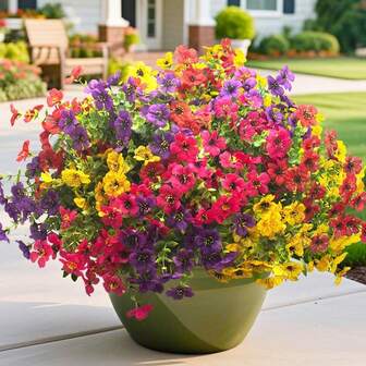 12 Stück künstliche Outdoor-Blumen, realistische Frühlings-/Sommer-Dekoration, UV-beständige Kunstpflanzen für Haus, Veranda, Garten, Terrasse, Hof, Seidenblumen