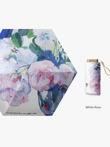 Artistic Floral Print Ladies Umbrella, Oil Painting Style Print Parasol, Sunscreen & Rainproof Mini Travel Umbrella, Lightweight & Portable, UV Protection, Foldable, Suitable For All Weather Conditions, Compact Ladies Sunshade Umbrella, Windproof & Rainproof. - Multicolor - View 5