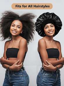 1pcs Silk Sleep Bonnet Set - Satin Hair Wrap For Curly/Natural Hair With Soft Elastic Band (Black & Gold), Gentle Night Cap For Hair Protection & Frizz Control - 彩色 - 查看 4