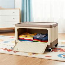 Living And Home Stackable Storage Box With Locking Wheels 3-Way Access Secure Lid Easy Assembly For Seasonal Storage - Cream + Brown 42cm(W) x 29cm(D) x 28cm(H) - 查看 3