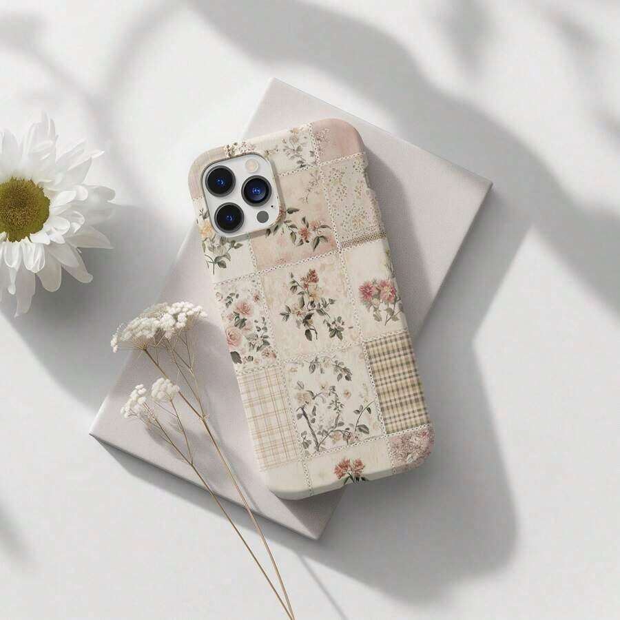 Pattern Patchwork Phone Case Flower Collage Girly Gift Art Cover For Phone Model 16, 15, 14, 13, 12, 11, 12, 13, 14, 15, 16 Pro Max 2-IN-1 Design, Anti-Slip And Anti-Fall Double Impact Resistance - Mẫu 1 (1 cái) - Xem 1