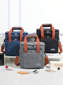 1pc Large Capacity Insulated Picnic Cooler Bag, Double Layer, Fashionable Crossbody Bag, Thick Thermal Lunch Tote, Outdoor Food Preservation Handbag, With Shoulder Strap