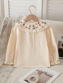 Girls' Spring Cotton Doll Collar Blouse, Stylish - Apricot - View 2