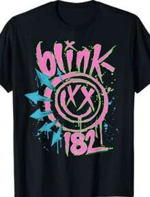 "Blink-182 Band Graffiti Style Pattern T-Shirt" - Black - View 1