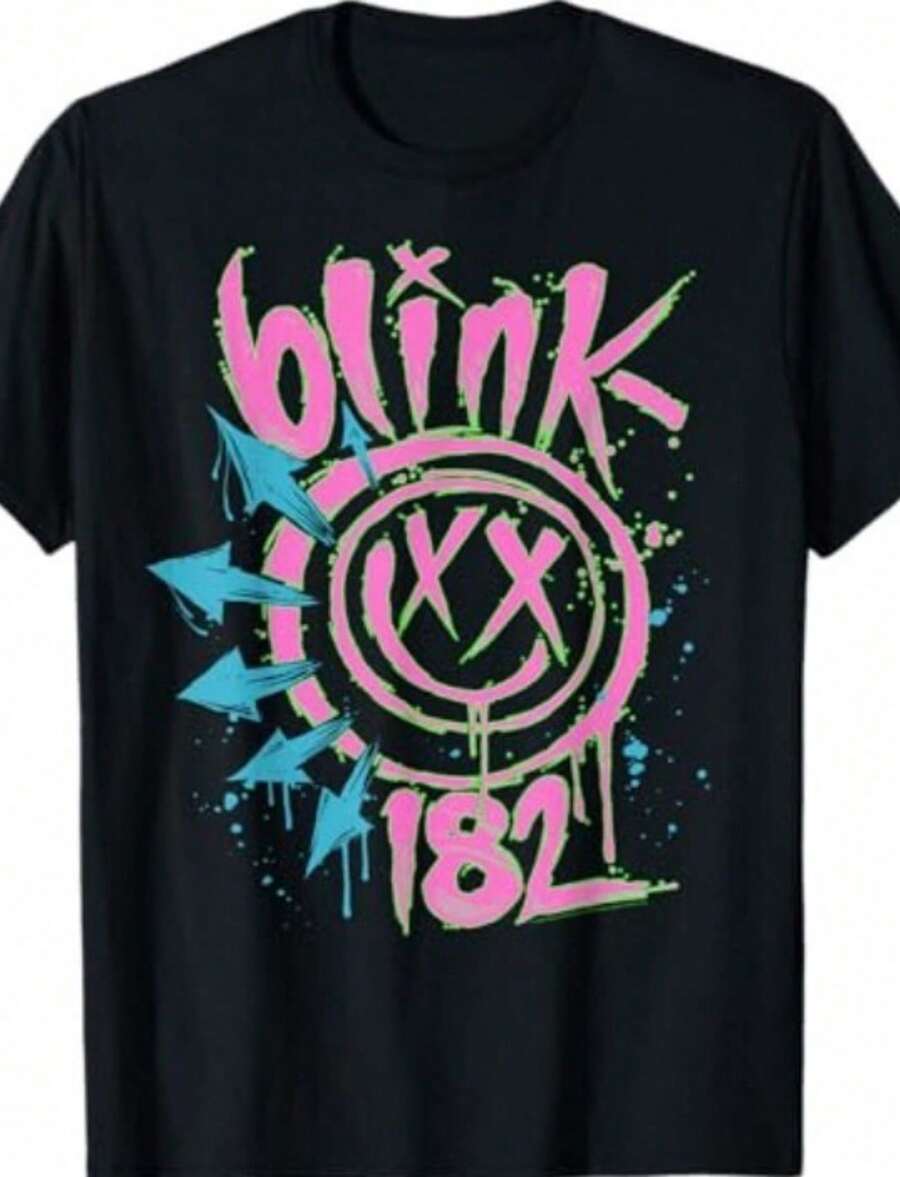 "Blink-182 Band Graffiti Style Pattern T-Shirt" - Black - View 1