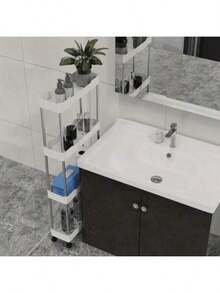 Multifunctional White Sliding Shelf Roller Cart, Hollow Drainage Multi-Layer Ultra-Thin Storage Cart, Slender Storage Cart, Rolling Storage Cart, Narrow Shelf, Bathroom Storage Rack, Kitchen, Bathroom, Laundry Room Mobile Shelf, Space Saving Organizer, Multi-Layer Floor Rack, Tower Rack For Kitchen Laundry Room And Other Narrow Spaces