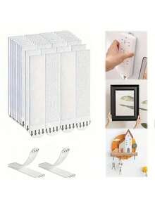 12pcs Heavy Duty Picture Frame Hangers, No Drill Wall Hooks - Double Sided Hooks - Easy To Use, No Trace, Suitable For Securing Frames And Posters On Smooth Surfaces Like Glass And Wood, Ideal For Decorating Walls In Living Room, Bedroom Or Office - Multicolor - View 2