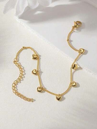 VJS 1pc Adjustable Heart-Shaped Bracelet, Sensitive Skin Friendly Material, Ideal For Daily Wear And Gift Giving, Valentine's Day Special