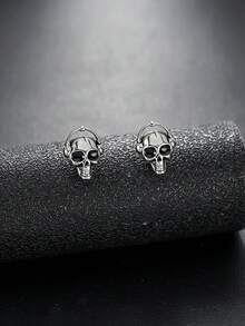 男士骷髅头耳钉，复古朋克哥特风骷髅耳环 - 彩色 - 查看 8