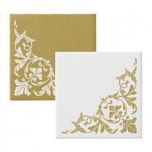 PAW - 50 Pieces Linen-Feel Paper Paper Napkins 16inch X 16inch, Disposable Cloth-Like Napkins With Reverse Gold Design, Dinner Napkins For Party, Wedding, Christmas,DinnerNapkins,ReverseMotifGold-White - ReverseMotifGold-white - View 4