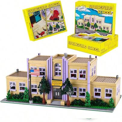 Simpsans Springfiald - Bloques de construccin escolares - Moc American SCA arquitectura de dos pisos con cifras, juegos de construccin modulares de casas de ciudad - 3500 piezas - para