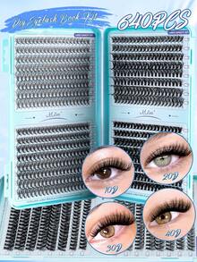 640pcs/Set Cluster False Eyelashes, 10D/20D/30D/40D/50D/60D Mixed Synthetic Mink Hair Lashes, 0.07mm Curl, 10-16mm Length, Including Natural Look Lashes, 3D Russian Volume, Suitable For Beginners, Reusable, Essential For Home Use, Individual Lashes, Suitable For Travel, Daily Wear (Suitable For Beginners), Wedding, Date, Party, Holiday, Ideal As Christmas/Halloween/Gift Eyelash Set - D - 查看 4