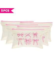 Multi-Piece Cute Sweet Bowknot Canvas Zipper Bags, Cosmetic Bags, Stationery Bags, Y2K Style Bowknot Makeup Bags, Jewelry Pouches, Snack Bags, Pen Cases, Travel Cosmetic Organizer Bags, Party Gift Bags, Multi-Functional Organizer Bags, Portable Clutches With Zippers For Lipstick, Brushes, Phones, Coins, Home, Travel, Beach, Pool, Party, School Use, Home Decor Bathroom Living Room Organizer Set - Beige - View 27